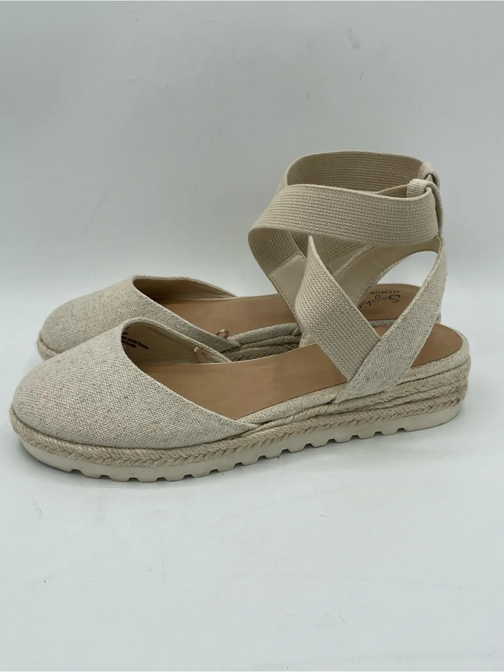 Seychelles Bindy Cream Ankle-Wrap Crisscross Strap Espadrille Sandal.